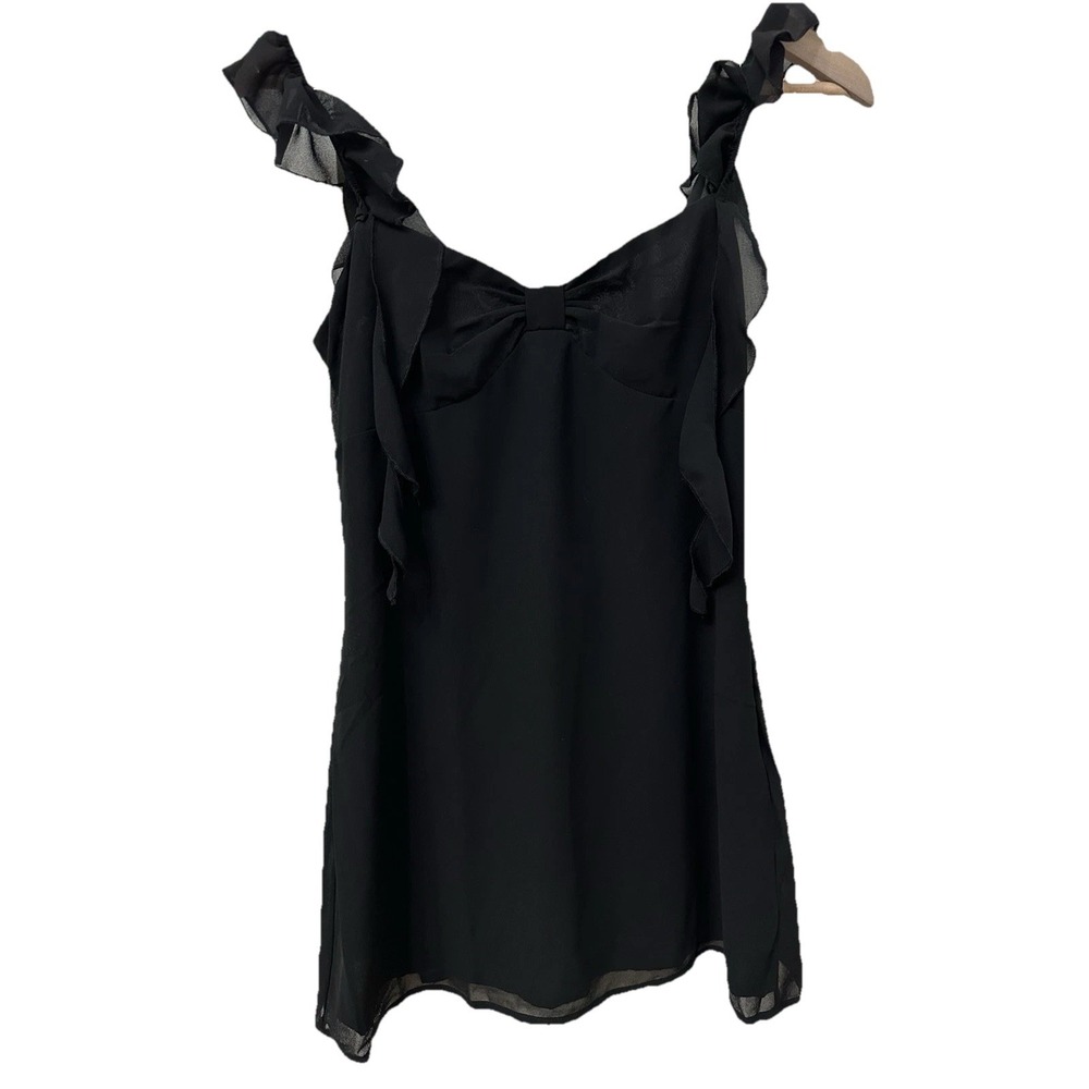 Beginning Boutique Joyce Mini Dress Size 6 Black Chiffon Ruffle‎ Bow LBD